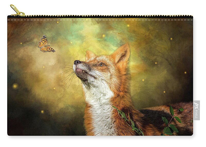 Fox Zip Pouch featuring the digital art Friends on a Firefly Evening by Nicole Wilde