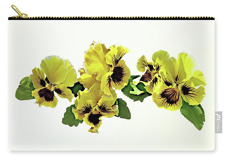 Pansy Zip Pouch featuring the photograph Frilly Yellow Pansies by Susan Savad