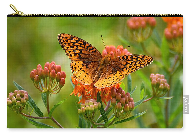 Fritillary Butterfly Zip Pouch featuring the photograph Fritillary In the Flowers by Kerri Farley