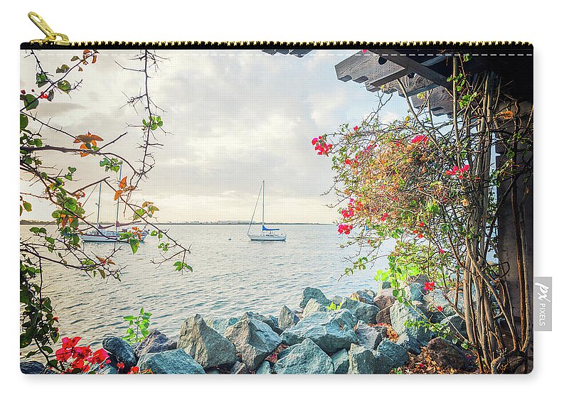 San Diego Zip Pouch featuring the photograph From Between The Bougainvilleas by Joseph S Giacalone