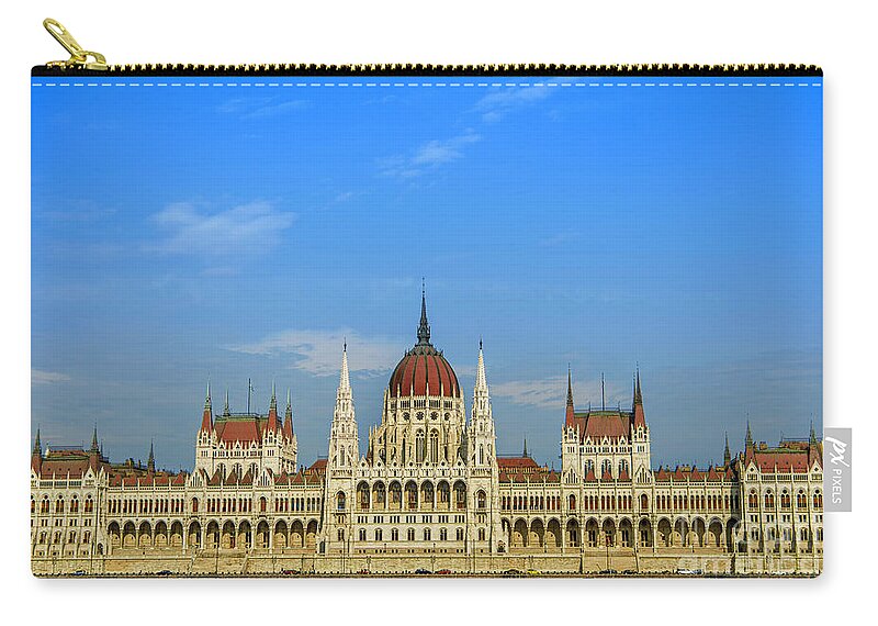 Parliament Zip Pouch featuring the photograph Front view of the Hungarian Parliament building by Mendelex Photography