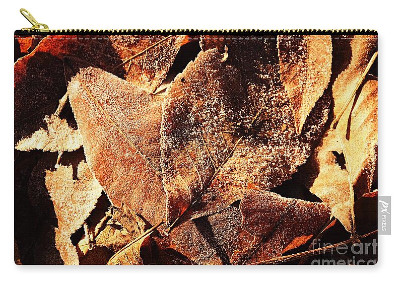 Photography Zip Pouch featuring the photograph Frosty Leaves by Larry Ricker