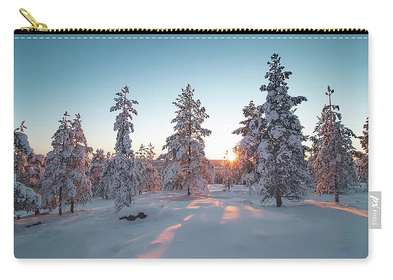 Rovaniemi Zip Pouch featuring the photograph Frosty morning in pristine nature by Vaclav Sonnek