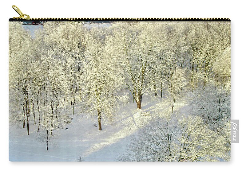 Trees Zip Pouch featuring the photograph Frosty Trees by Stephanie Moore