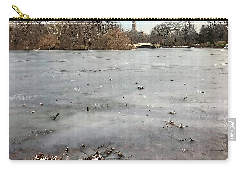  Zip Pouch featuring the photograph Frozen Lake, NYC in December by Judy Frisk