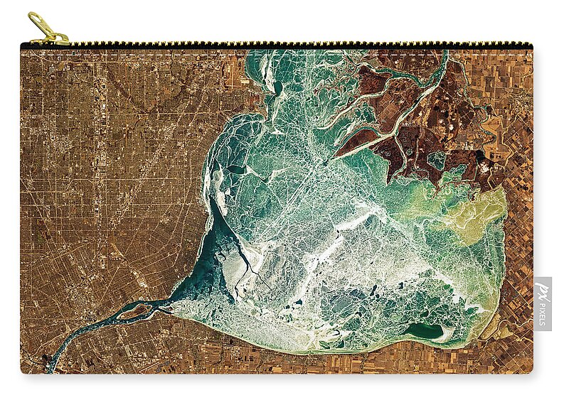 Satellite Image Zip Pouch featuring the digital art Frozen Lake St. Clair by Christian Pauschert