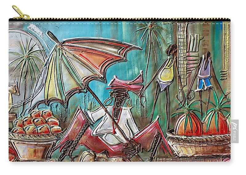 Africa Zip Pouch featuring the painting Fruit Seller by Paul Gbolade Omidiran