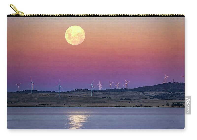Canberra Zip Pouch featuring the photograph Full Moon and Girdle Over Lake George by Ari Rex