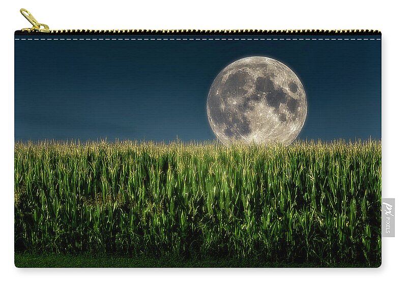 Full Moon Zip Pouch featuring the photograph Full Moon over cornfield by Wolfgang Stocker