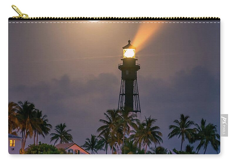 Broward County Zip Pouch featuring the photograph Full Moon Rise Pompano Beach at Lighthouse Cove by Kim Seng