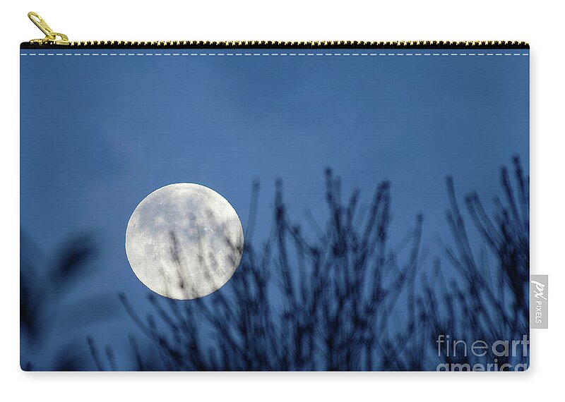 Moon Zip Pouch featuring the photograph Full moon rising by Delphimages Photo Creations