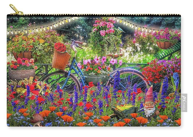 Fence Zip Pouch featuring the photograph Fun in the Garden by Debra and Dave Vanderlaan