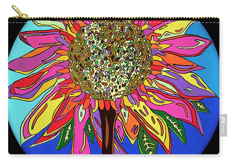 Flower Psychedelic Colorerful Pop Art Zip Pouch featuring the painting FunFlower by Mike Stanko