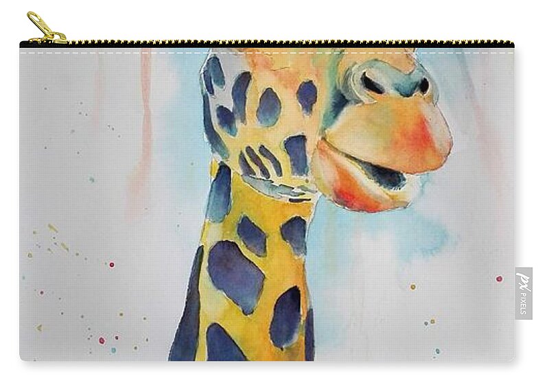 Giraffe Zip Pouch featuring the painting Funky Giraffe by Sandie Croft