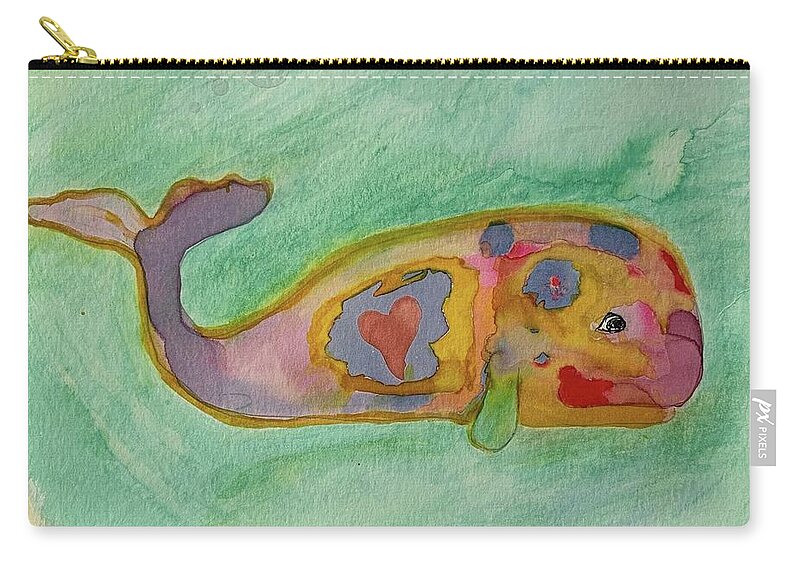 Whales Carry-all Pouch featuring the painting Funky Happy Heart Whale by Sandy Rakowitz