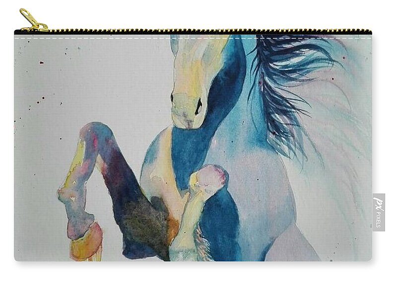 Horse Zip Pouch featuring the painting Funky Horse by Sandie Croft