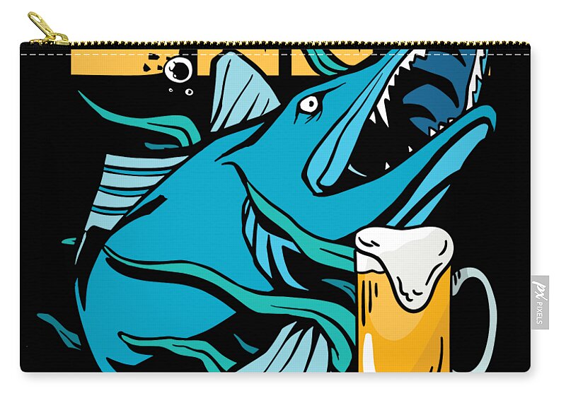 Funny Fishing Gifts Gear Beer Fishy Fish Zip Pouch by Tom