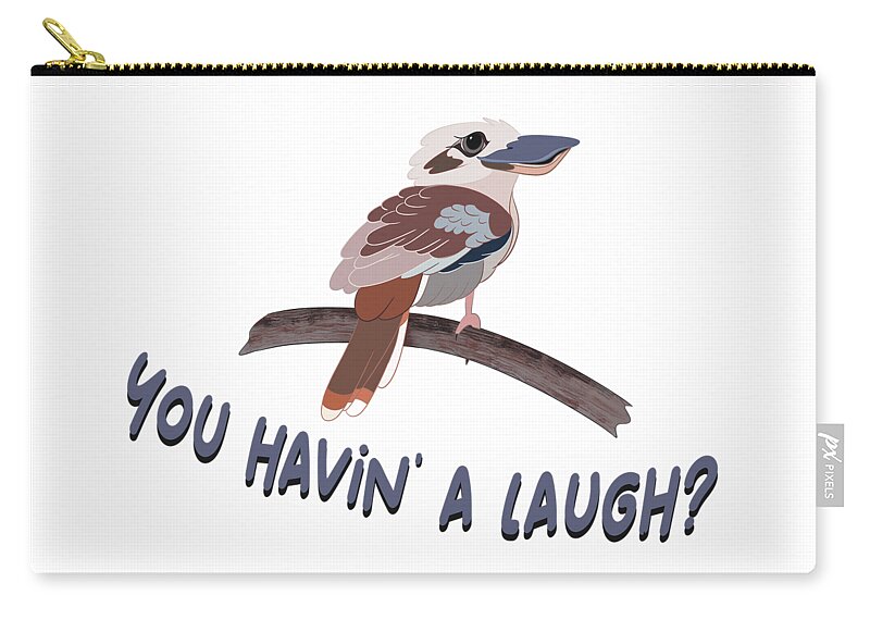Kookaburra Zip Pouch featuring the digital art Funny Kookaburra Gift Idea Bird Lovers Illustration by LozsArt by Lorraine Kelly