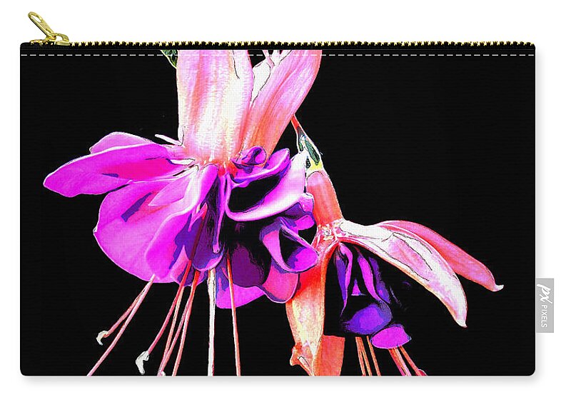 Flowers Zip Pouch featuring the mixed media Fuschia by Pennie McCracken
