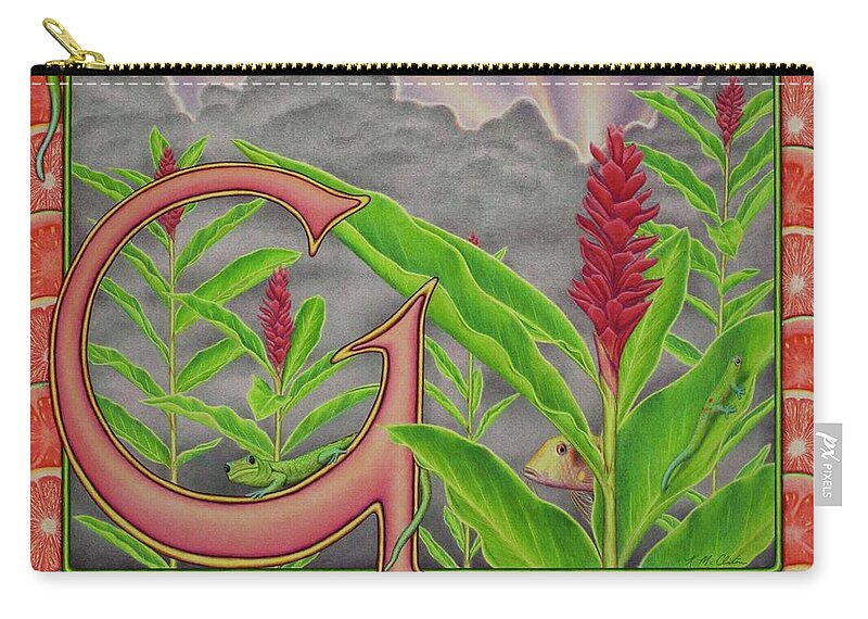 Kim Mcclinton Carry-all Pouch featuring the drawing G is for Gecko by Kim McClinton