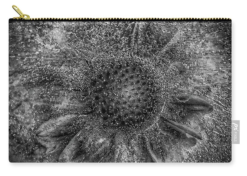 Nature Zip Pouch featuring the photograph Gaillardia frozen BW by Barry Bohn
