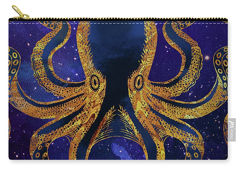 Galaxy Zip Pouch featuring the digital art Galaxy Octopus by Sambel Pedes