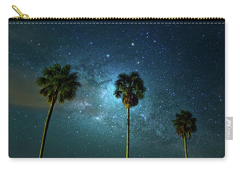 Milky Way Zip Pouch featuring the photograph Galaxy Palms by Mark Andrew Thomas