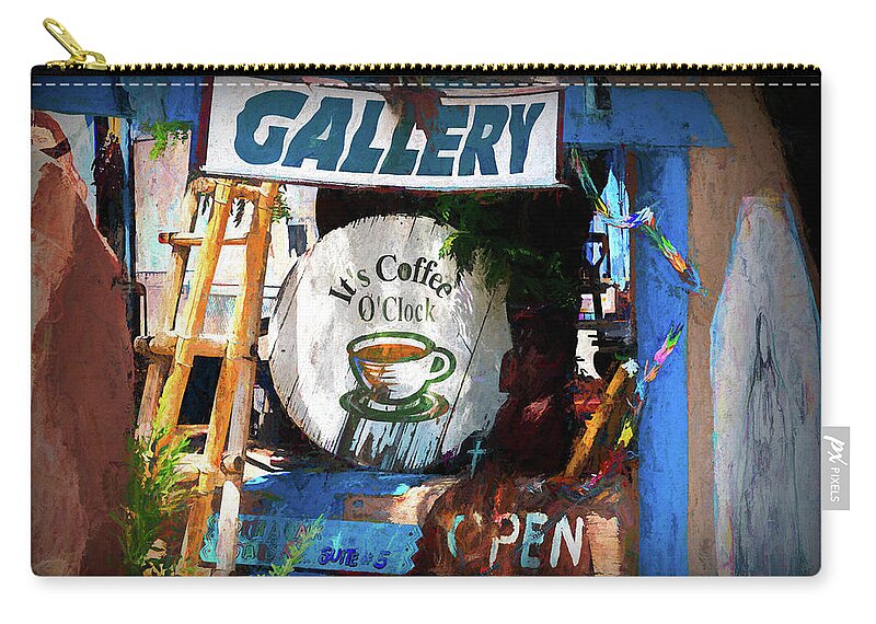 New Mexico Zip Pouch featuring the photograph Gallery and Coffee Shop by Debra Martz
