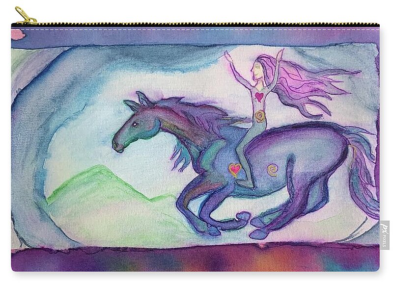 Horse Zip Pouch featuring the painting Galloping Free As One by Sandy Rakowitz