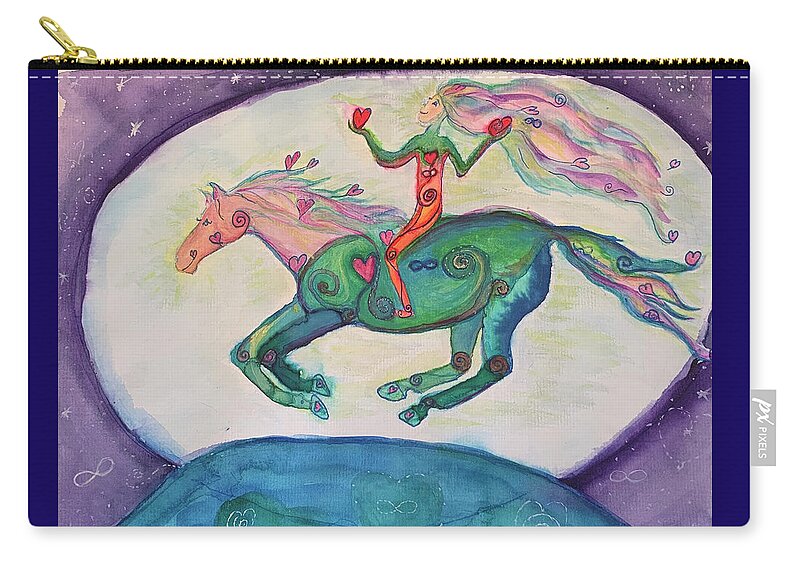 Horse Carry-all Pouch featuring the painting Galloping Hearts by Sandy Rakowitz