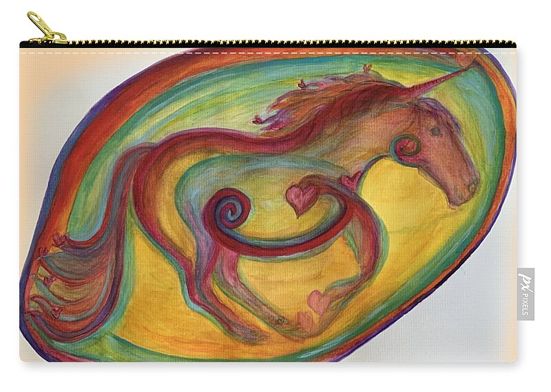 Unicorn Carry-all Pouch featuring the painting Galloping Unicorn by Sandy Rakowitz