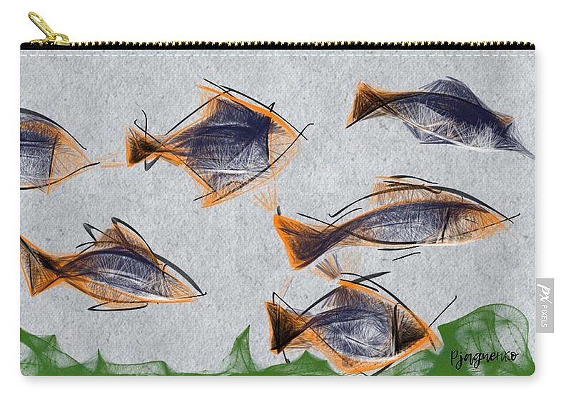 Orange Carry-all Pouch featuring the digital art Gang of shore by Ljev Rjadcenko