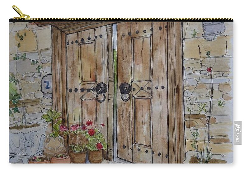 Antique Door Zip Pouch featuring the painting Garden door by Lisa Mutch