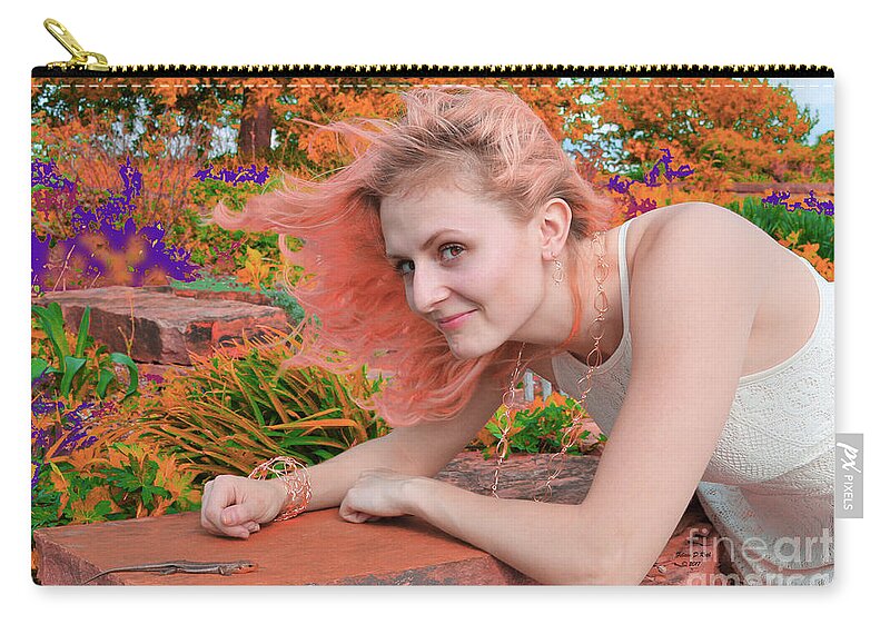 Girl Zip Pouch featuring the photograph Garden Encounter by Felicia Roth