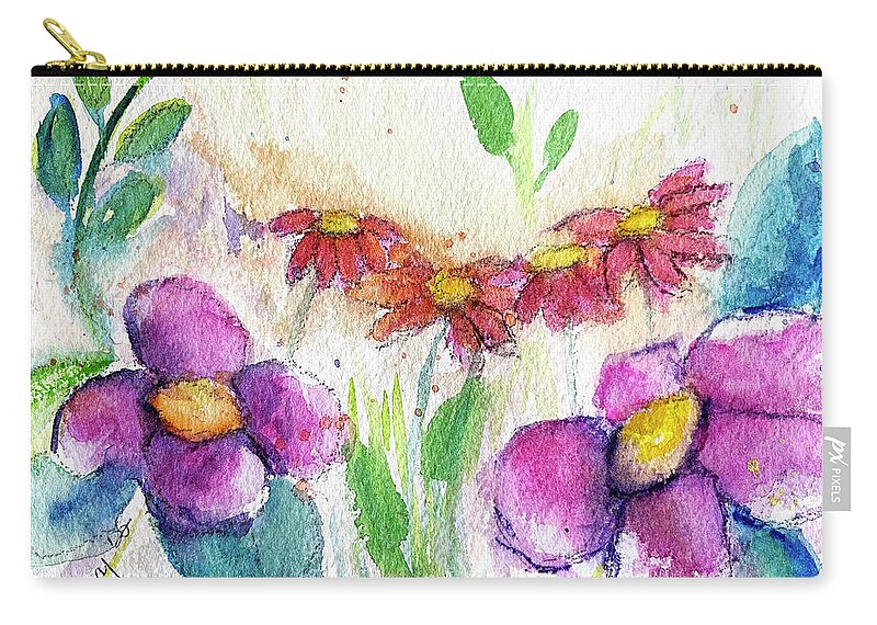 Garden Zip Pouch featuring the painting Garden Flowers by Roxy Rich