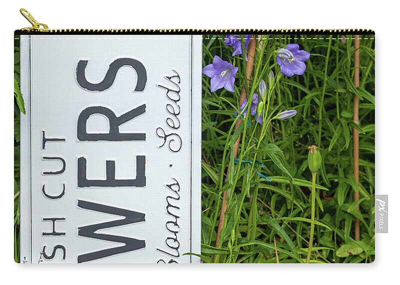 Flowers Zip Pouch featuring the photograph Garden flowers with fresh cut flower sign 0722 by Simon Bratt
