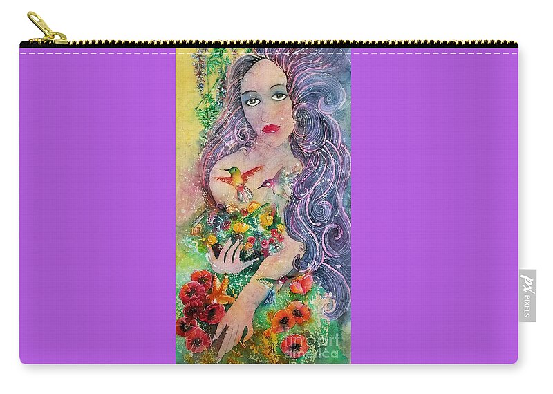 Garden. Goddess Carry-all Pouch featuring the painting Garden Goddess of the Hummingbird by Carol Losinski Naylor