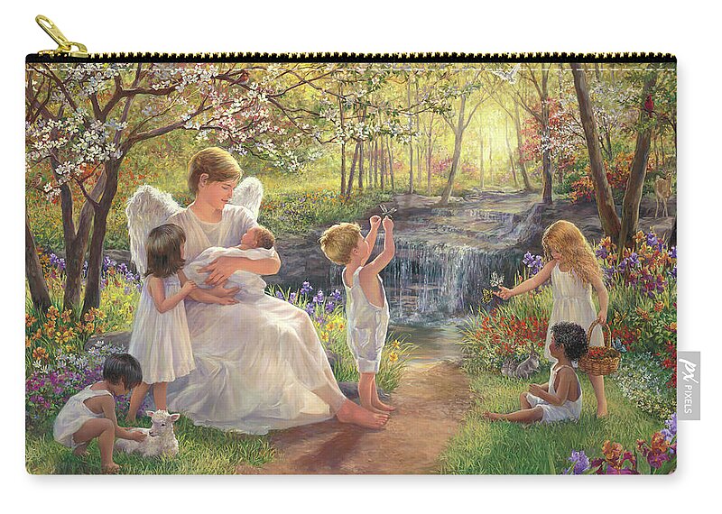 Angel Zip Pouch featuring the painting Garden of Angels by Laurie Snow Hein