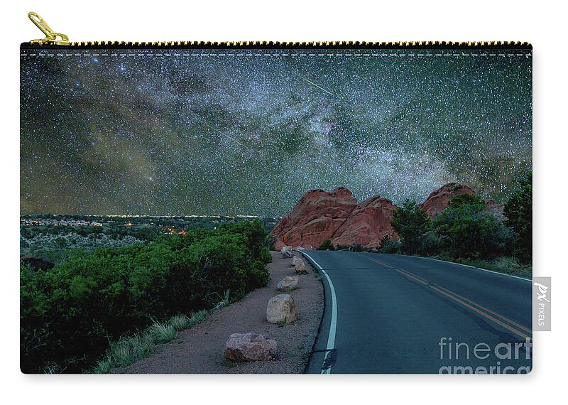 Milky Way Zip Pouch featuring the photograph Garden Of Gods Road Milky Way Night by Jennifer White