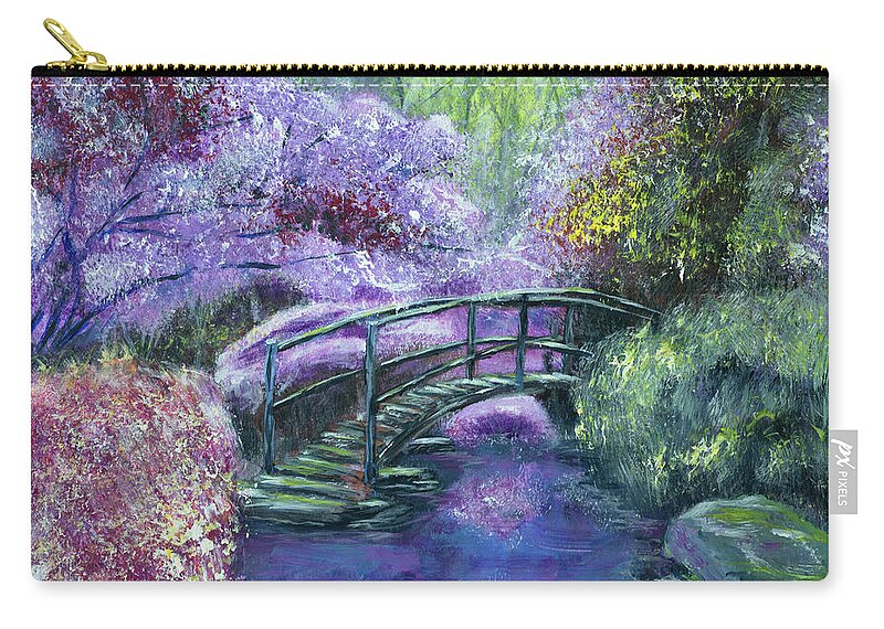 Pond Zip Pouch featuring the painting Garden Pond in Bloom by Mark Ross