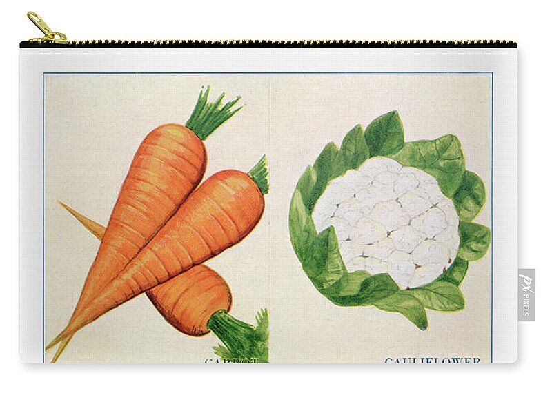 Vintage Food Zip Pouch featuring the digital art Garden vegetable 04 - Vintage Farm Illustration - The Open Door to Independence by Studio Grafiikka