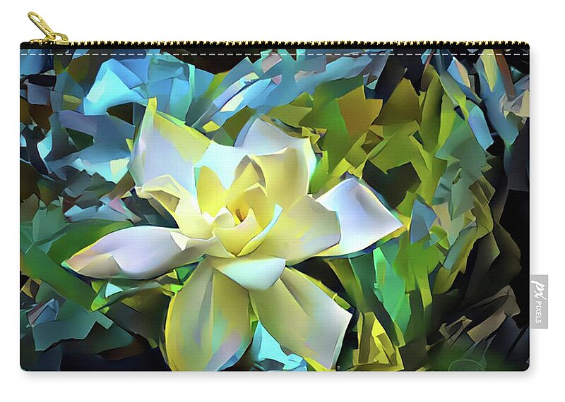 Flower Zip Pouch featuring the digital art Gardenia Blossom 2 by Ludwig Keck