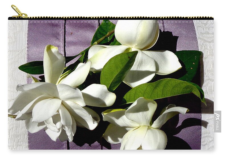 Gardenia Carry-all Pouch featuring the photograph Gardenia On Purple by VIVA Anderson