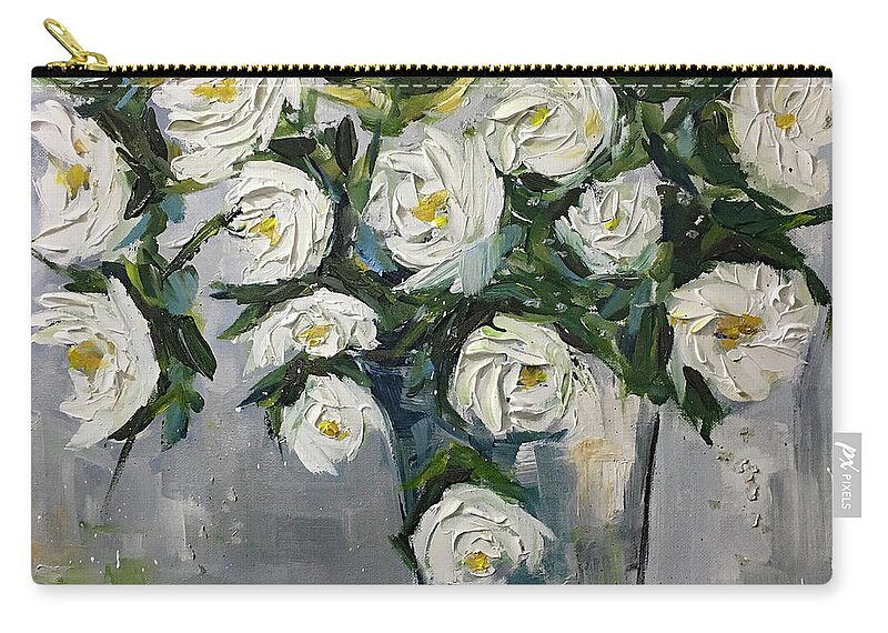 Gardenias Zip Pouch featuring the painting Gardenias in Bloom by Roxy Rich
