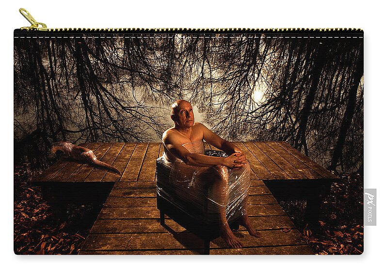 Nude Zip Pouch featuring the photograph Gary in his Moment of Contemplation by Mark Gomez