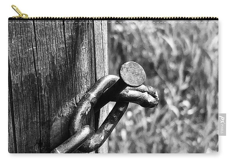 Black & White Zip Pouch featuring the photograph Gate Hook by Ann E Robson