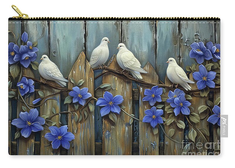 White Doves Zip Pouch featuring the painting Gathering Of The Doves by Tina LeCour