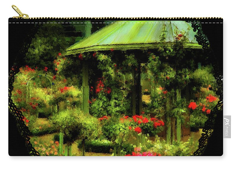 Hamburg Zip Pouch featuring the photograph Gazebo and Roses by Yvonne Johnstone