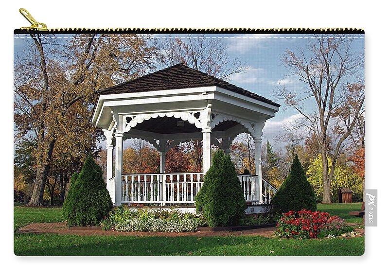 Gazebo Zip Pouch featuring the photograph Gazebo at Olmsted Falls - 1 by Mark Madere