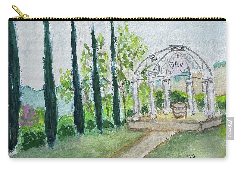 Gazebo Zip Pouch featuring the painting GBV Gazebo Temecula Wine Country by Roxy Rich
